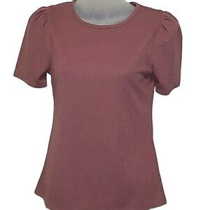 Express Pink Ribbed Puff Sleeve Blouse